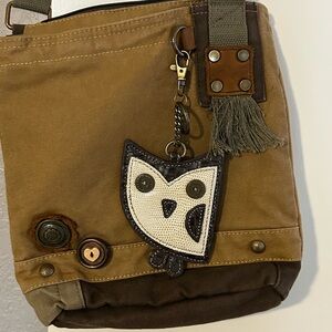 Chala Brown Canvas Bag with Owl Keychain